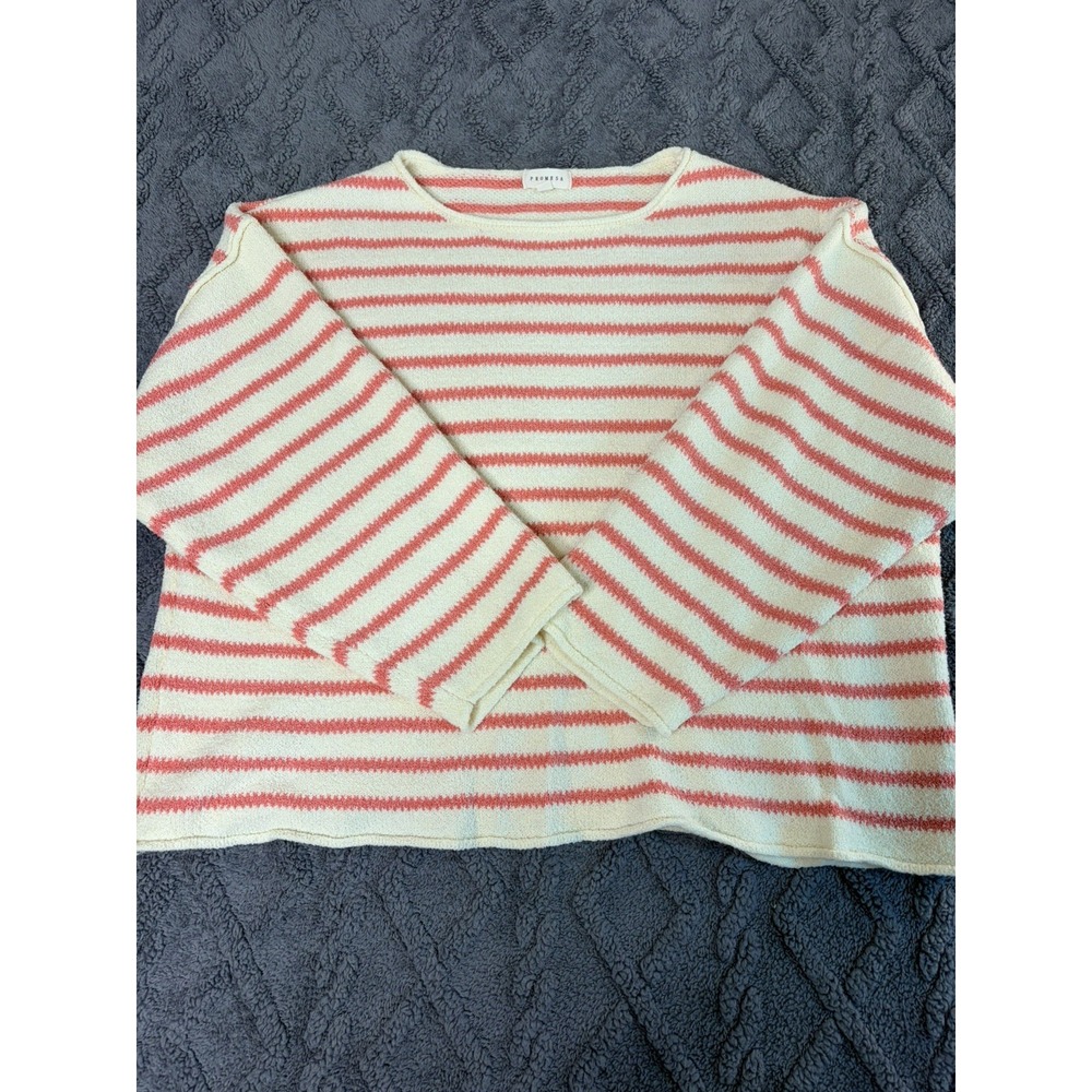 Promesa Ivory and Gray Striped Sweater, Women's Oversized M Sweater
